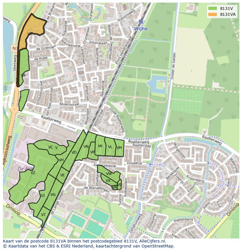 Afbeelding van het postcodegebied 8131 VA op de kaart.