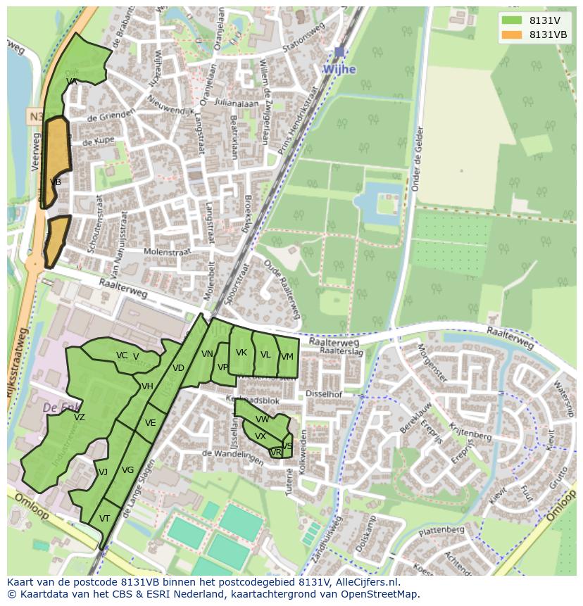 Afbeelding van het postcodegebied 8131 VB op de kaart.