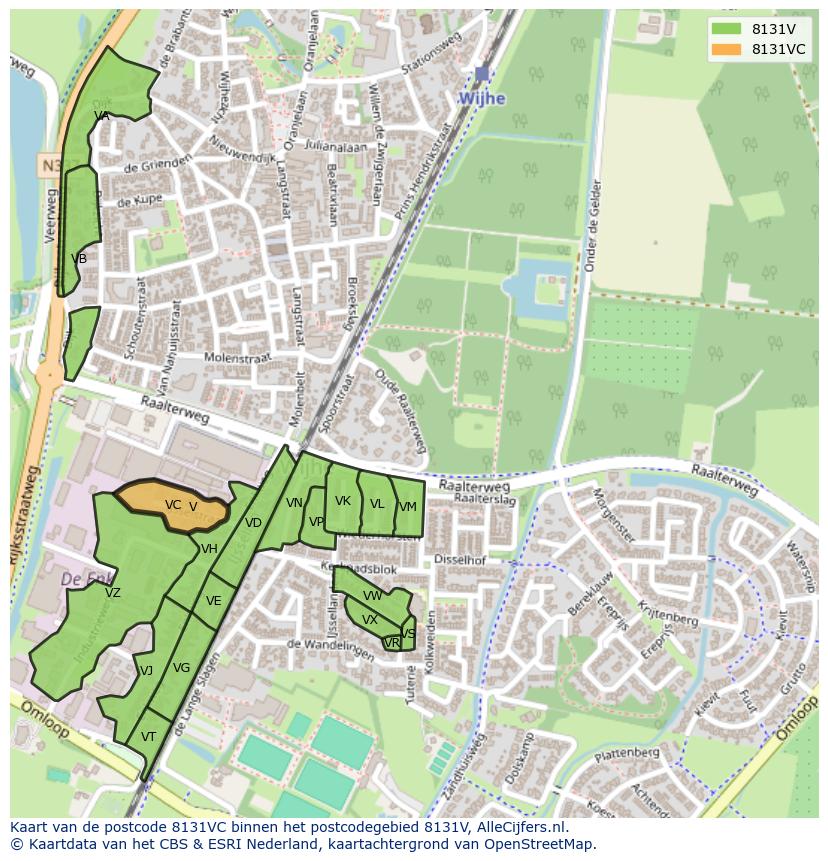Afbeelding van het postcodegebied 8131 VC op de kaart.