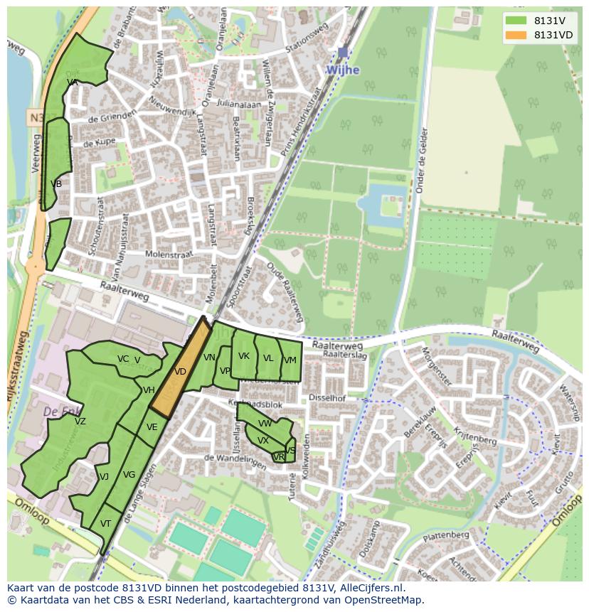 Afbeelding van het postcodegebied 8131 VD op de kaart.