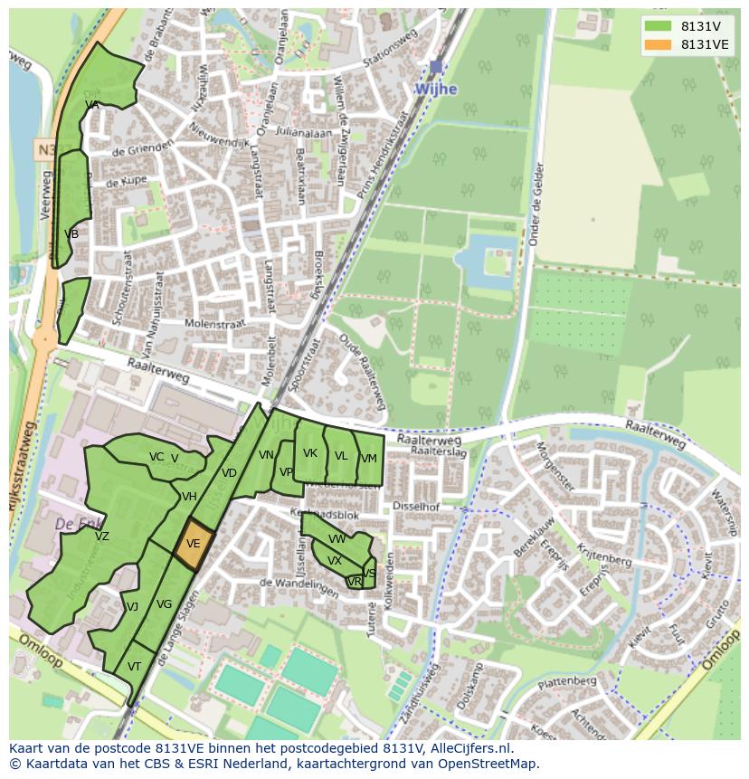 Afbeelding van het postcodegebied 8131 VE op de kaart.