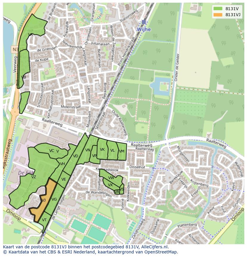 Afbeelding van het postcodegebied 8131 VJ op de kaart.