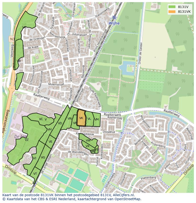 Afbeelding van het postcodegebied 8131 VK op de kaart.