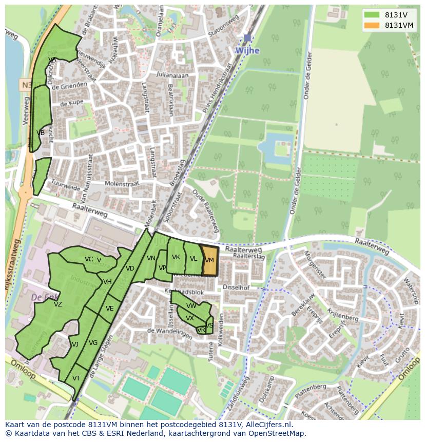Afbeelding van het postcodegebied 8131 VM op de kaart.