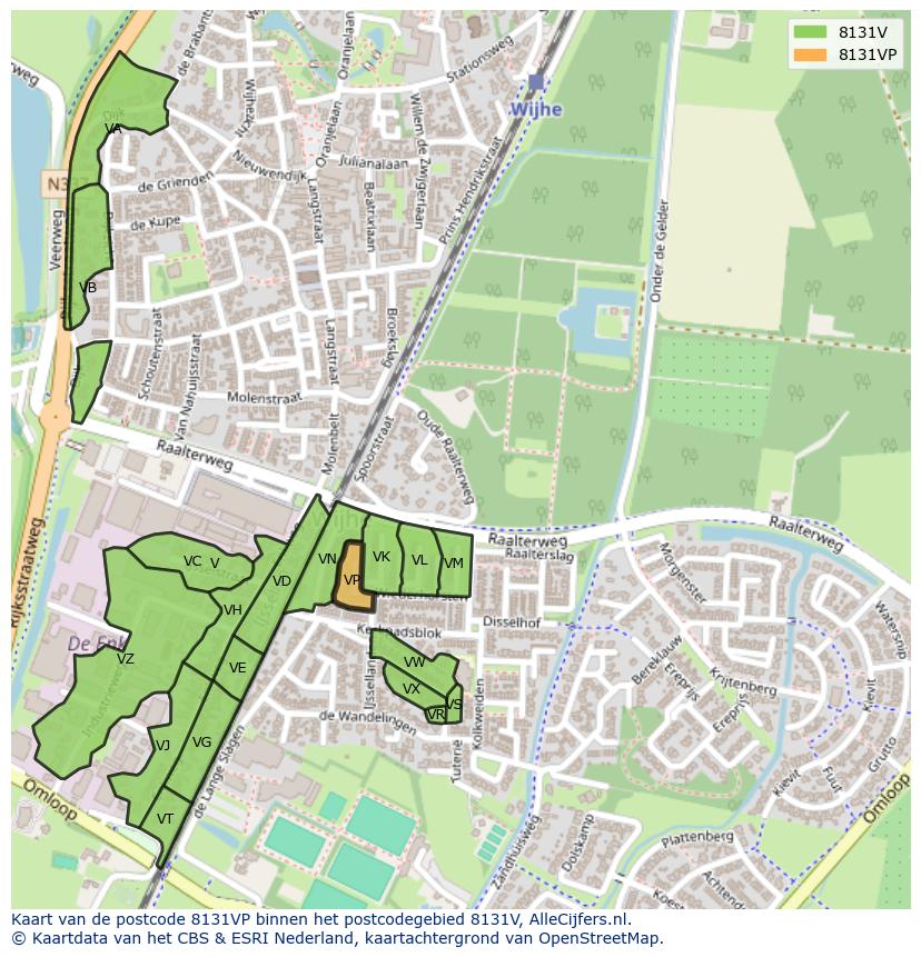 Afbeelding van het postcodegebied 8131 VP op de kaart.