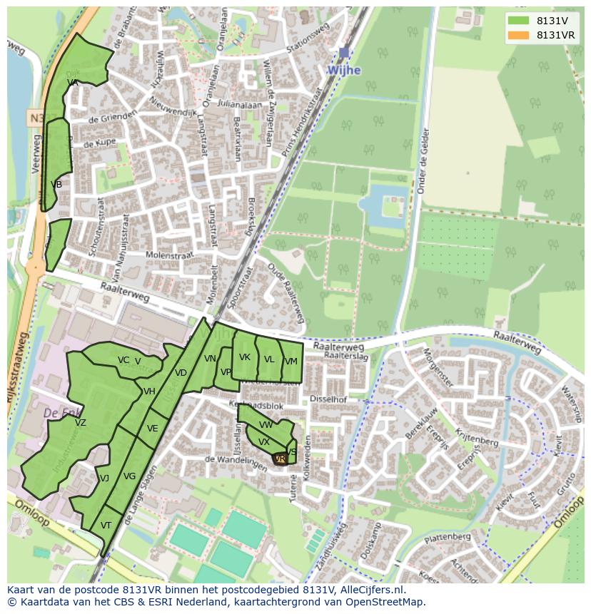 Afbeelding van het postcodegebied 8131 VR op de kaart.