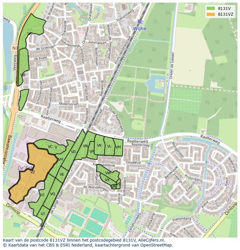 Afbeelding van het postcodegebied 8131 VZ op de kaart.