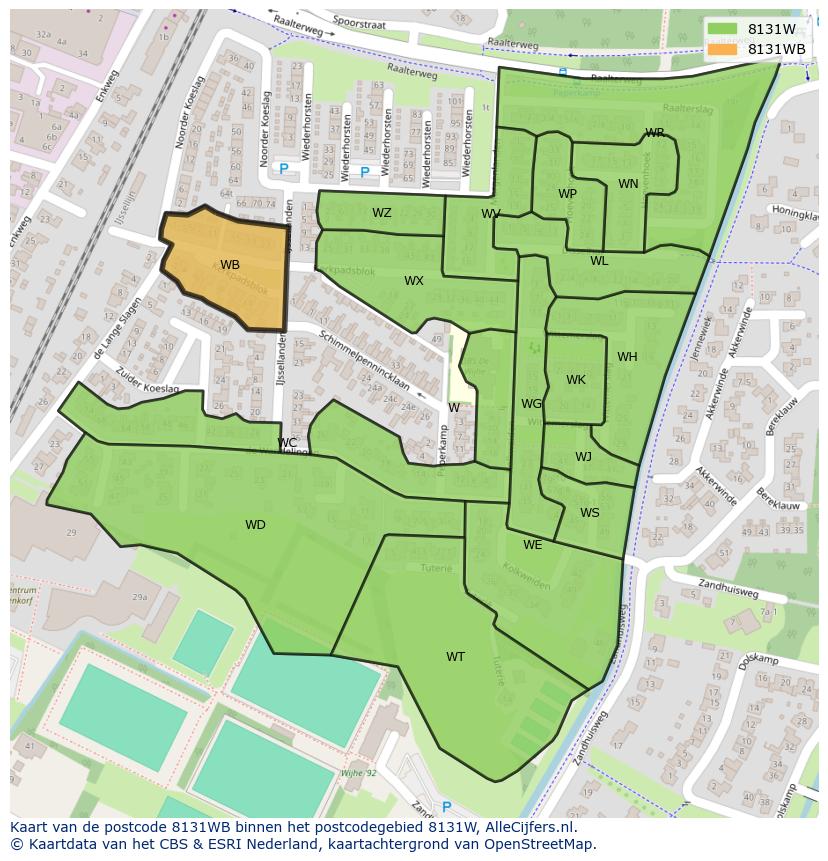 Afbeelding van het postcodegebied 8131 WB op de kaart.