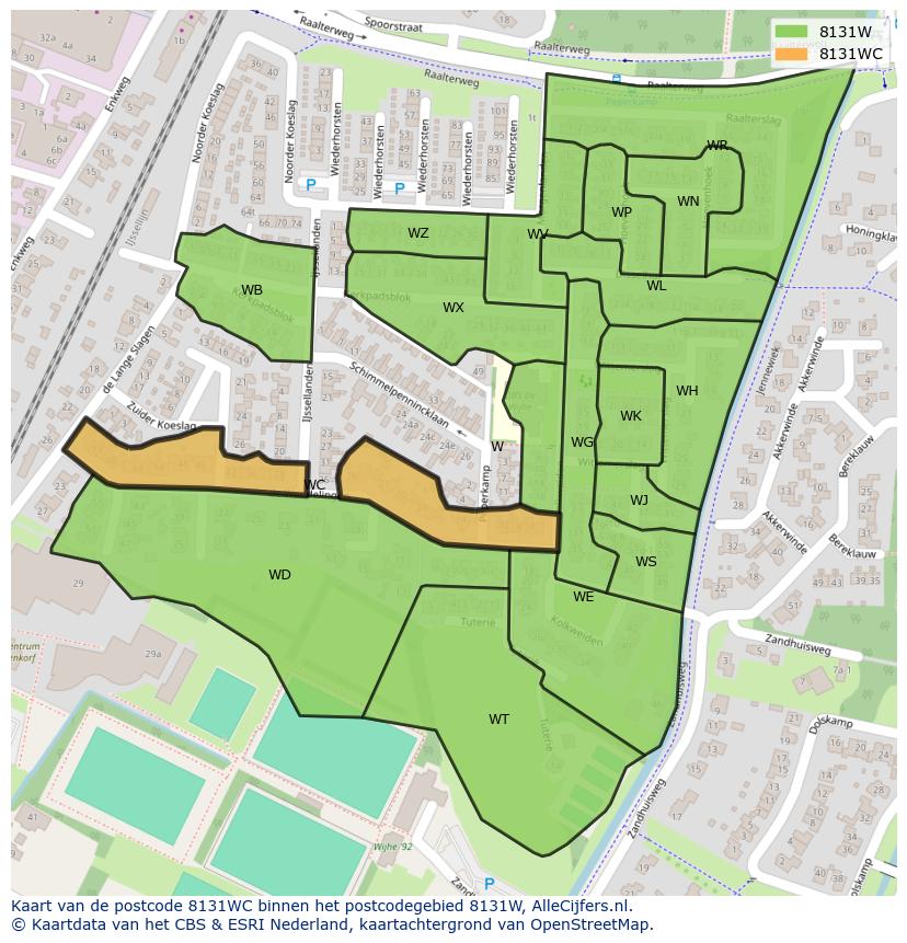 Afbeelding van het postcodegebied 8131 WC op de kaart.