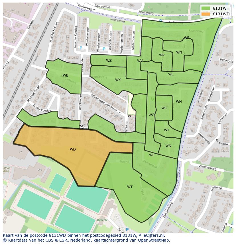Afbeelding van het postcodegebied 8131 WD op de kaart.