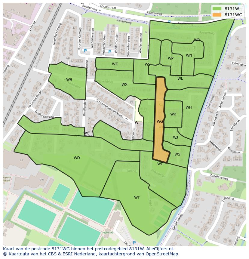 Afbeelding van het postcodegebied 8131 WG op de kaart.
