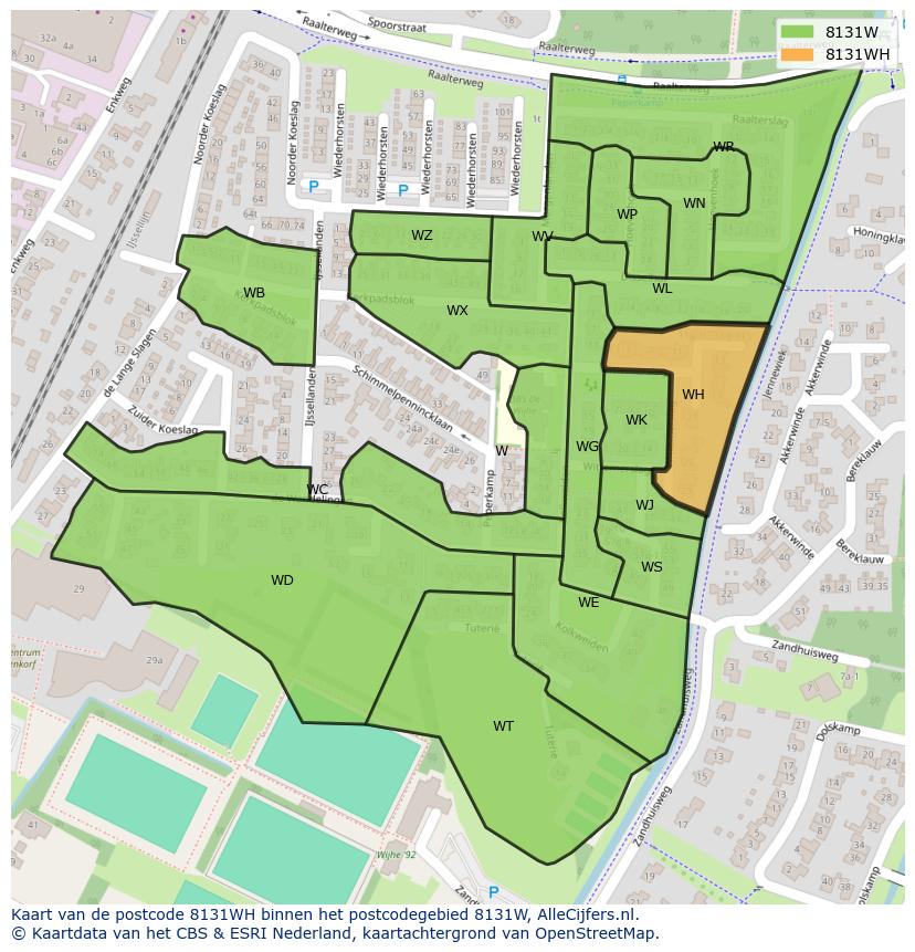 Afbeelding van het postcodegebied 8131 WH op de kaart.