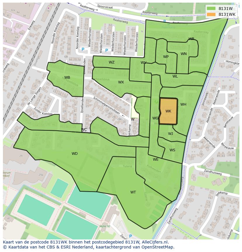 Afbeelding van het postcodegebied 8131 WK op de kaart.