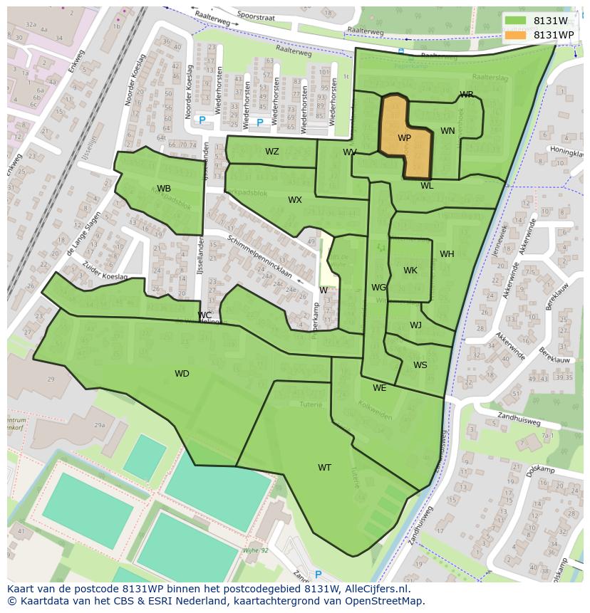 Afbeelding van het postcodegebied 8131 WP op de kaart.