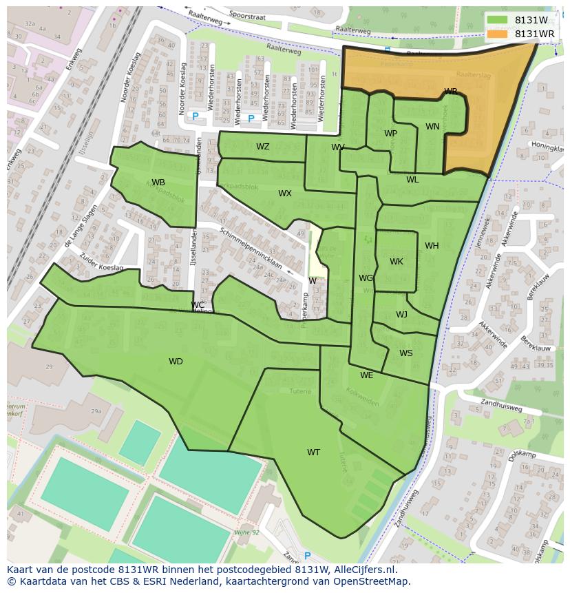 Afbeelding van het postcodegebied 8131 WR op de kaart.