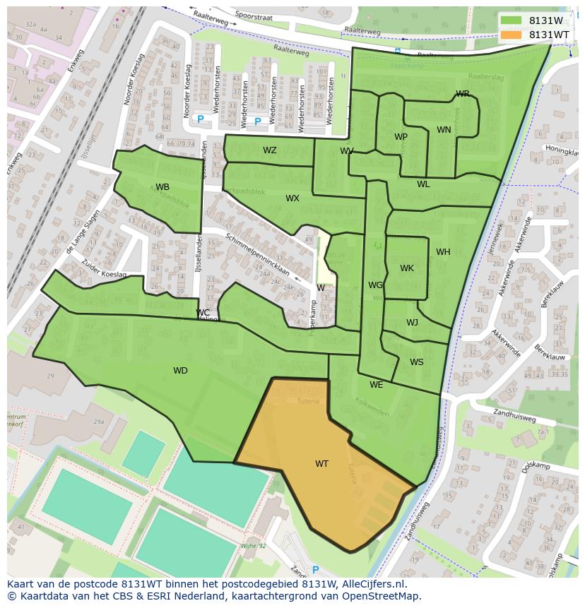 Afbeelding van het postcodegebied 8131 WT op de kaart.