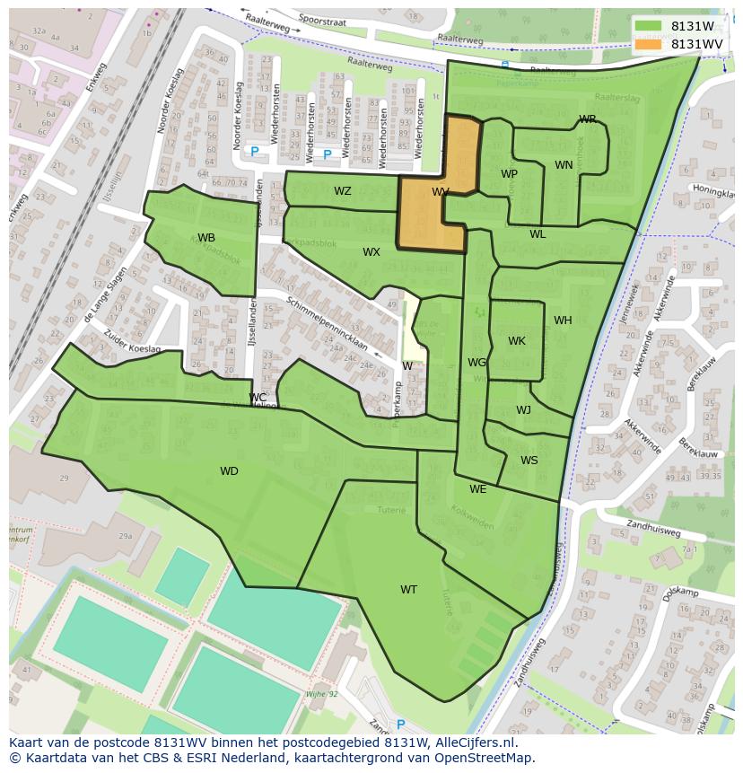Afbeelding van het postcodegebied 8131 WV op de kaart.