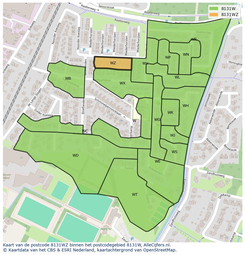 Afbeelding van het postcodegebied 8131 WZ op de kaart.