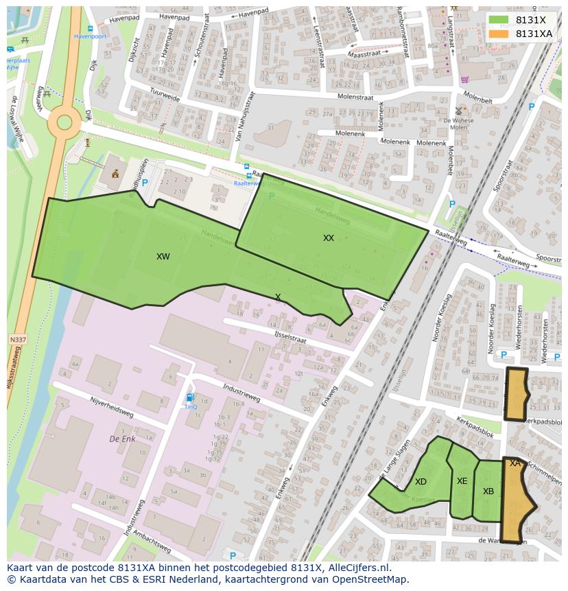Afbeelding van het postcodegebied 8131 XA op de kaart.