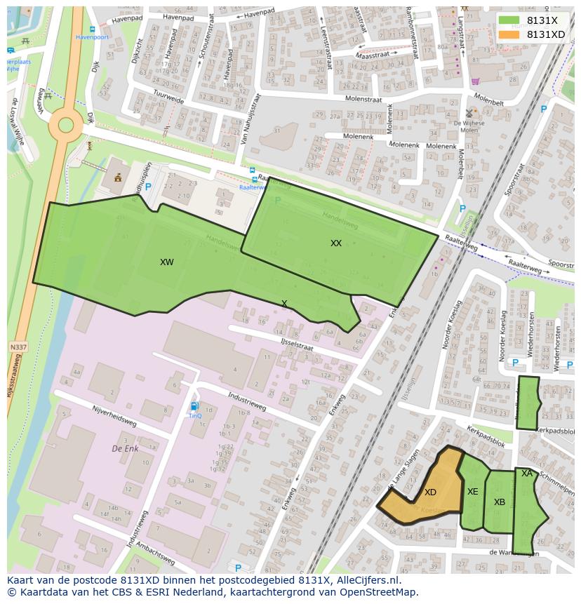 Afbeelding van het postcodegebied 8131 XD op de kaart.