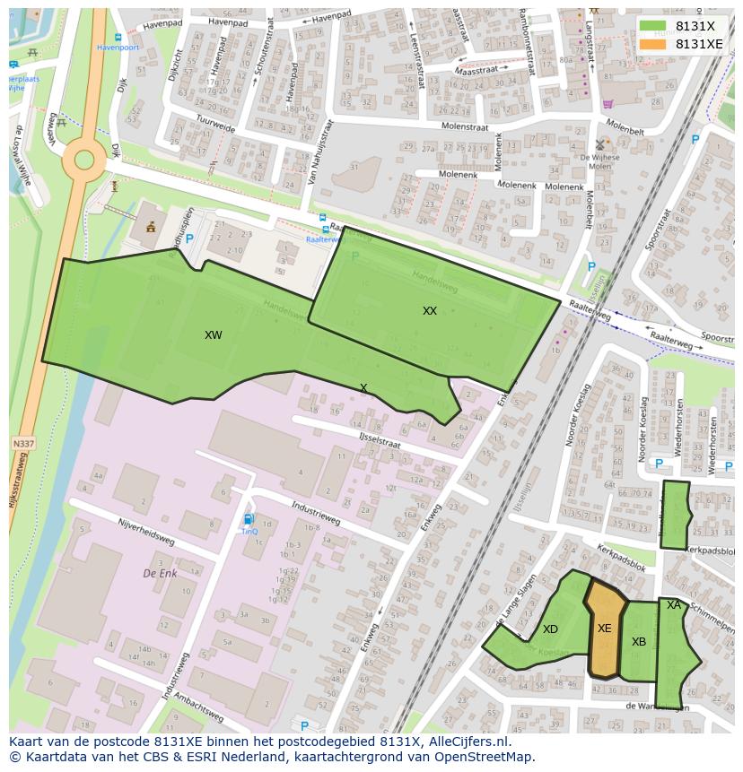Afbeelding van het postcodegebied 8131 XE op de kaart.