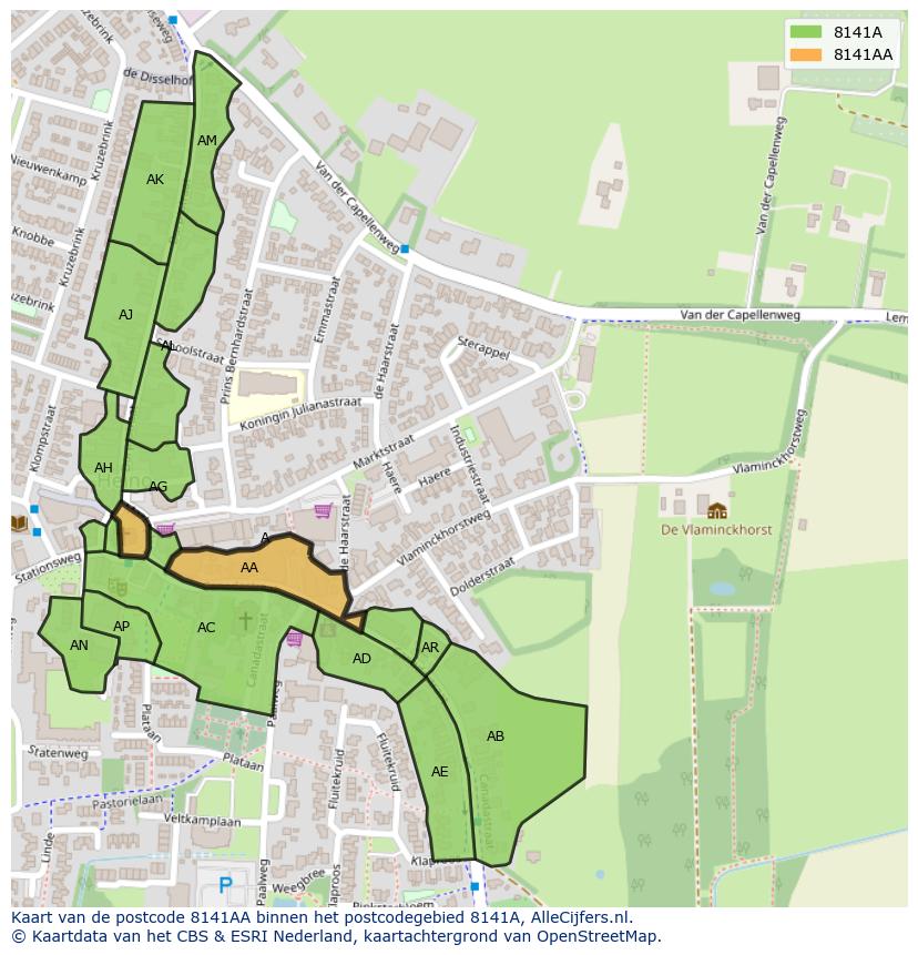Afbeelding van het postcodegebied 8141 AA op de kaart.
