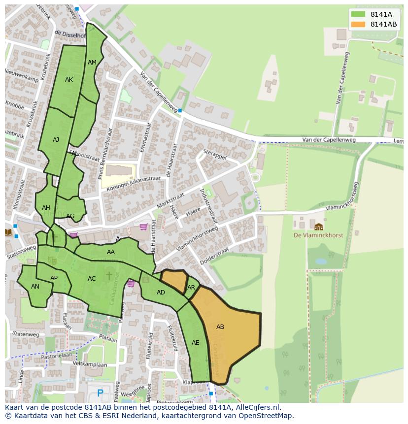 Afbeelding van het postcodegebied 8141 AB op de kaart.