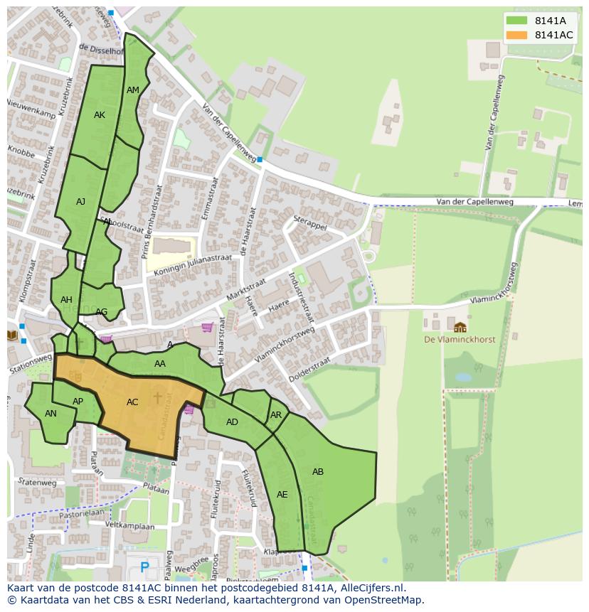 Afbeelding van het postcodegebied 8141 AC op de kaart.