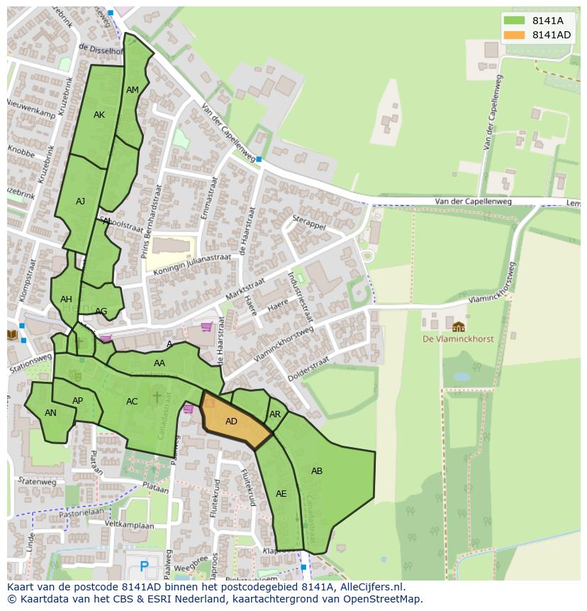 Afbeelding van het postcodegebied 8141 AD op de kaart.