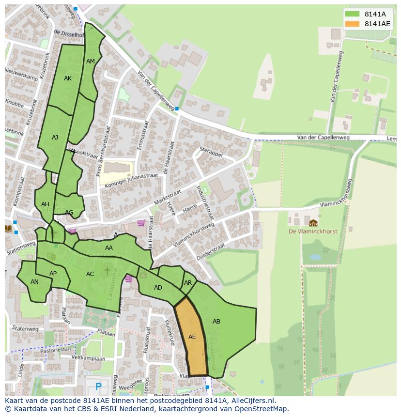 Afbeelding van het postcodegebied 8141 AE op de kaart.
