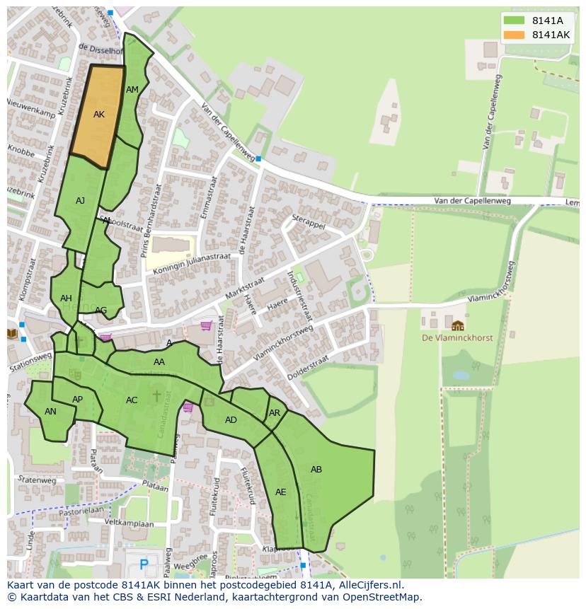 Afbeelding van het postcodegebied 8141 AK op de kaart.