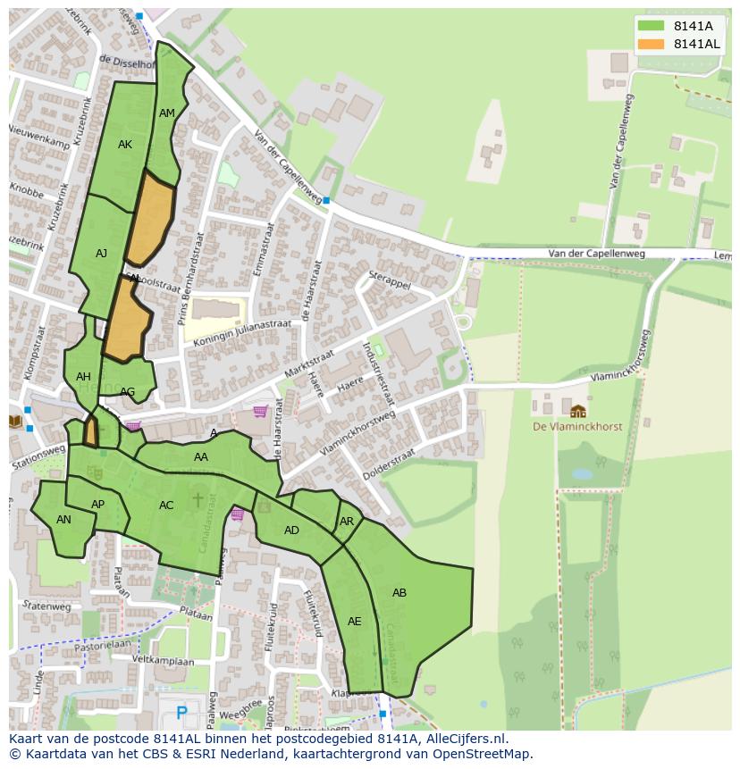 Afbeelding van het postcodegebied 8141 AL op de kaart.