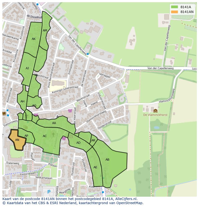 Afbeelding van het postcodegebied 8141 AN op de kaart.