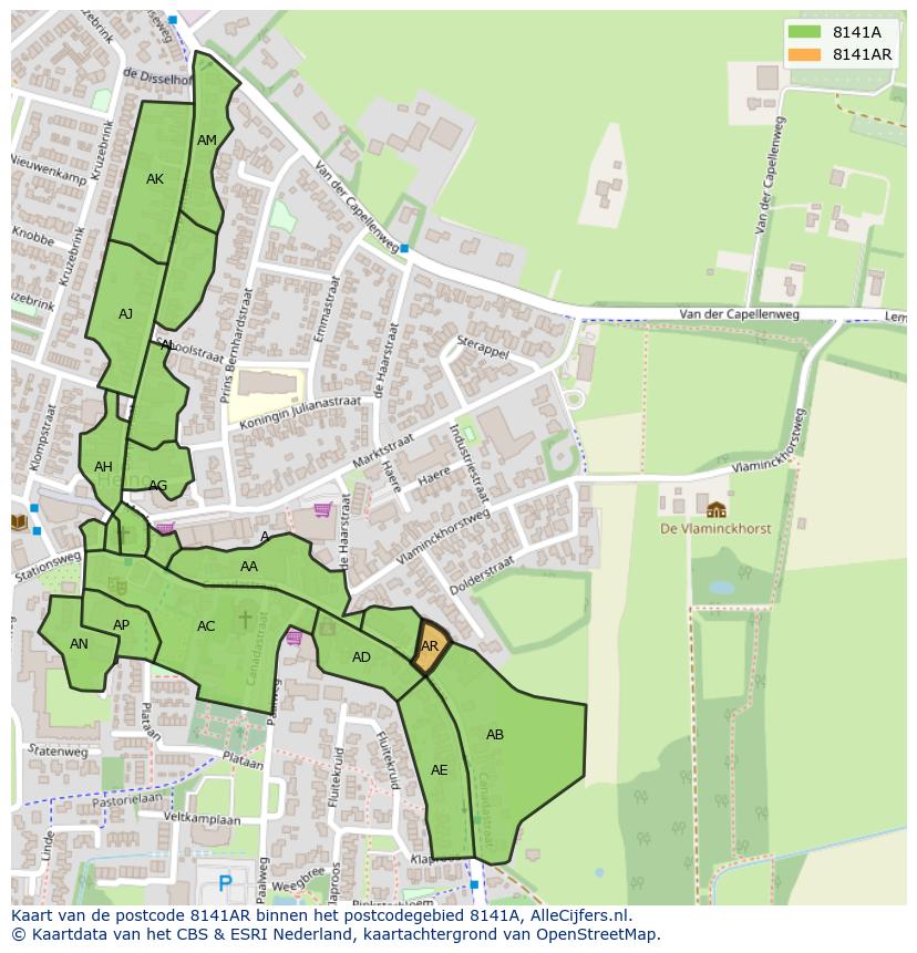 Afbeelding van het postcodegebied 8141 AR op de kaart.