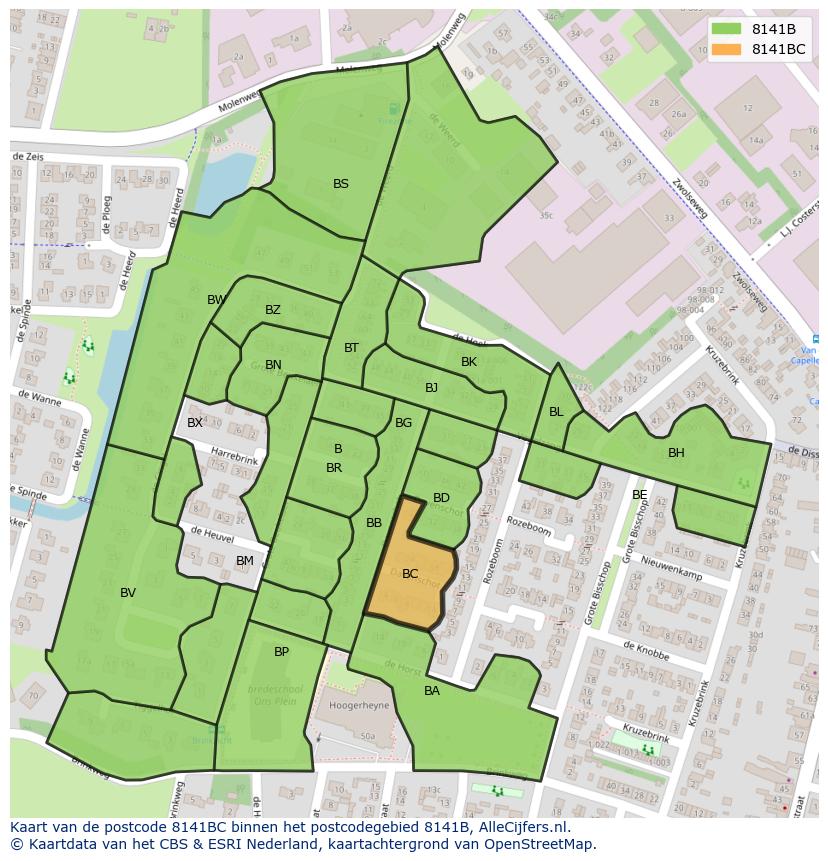 Afbeelding van het postcodegebied 8141 BC op de kaart.