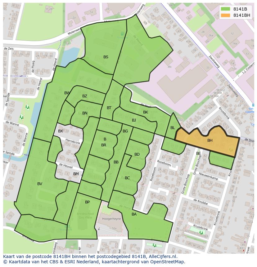 Afbeelding van het postcodegebied 8141 BH op de kaart.