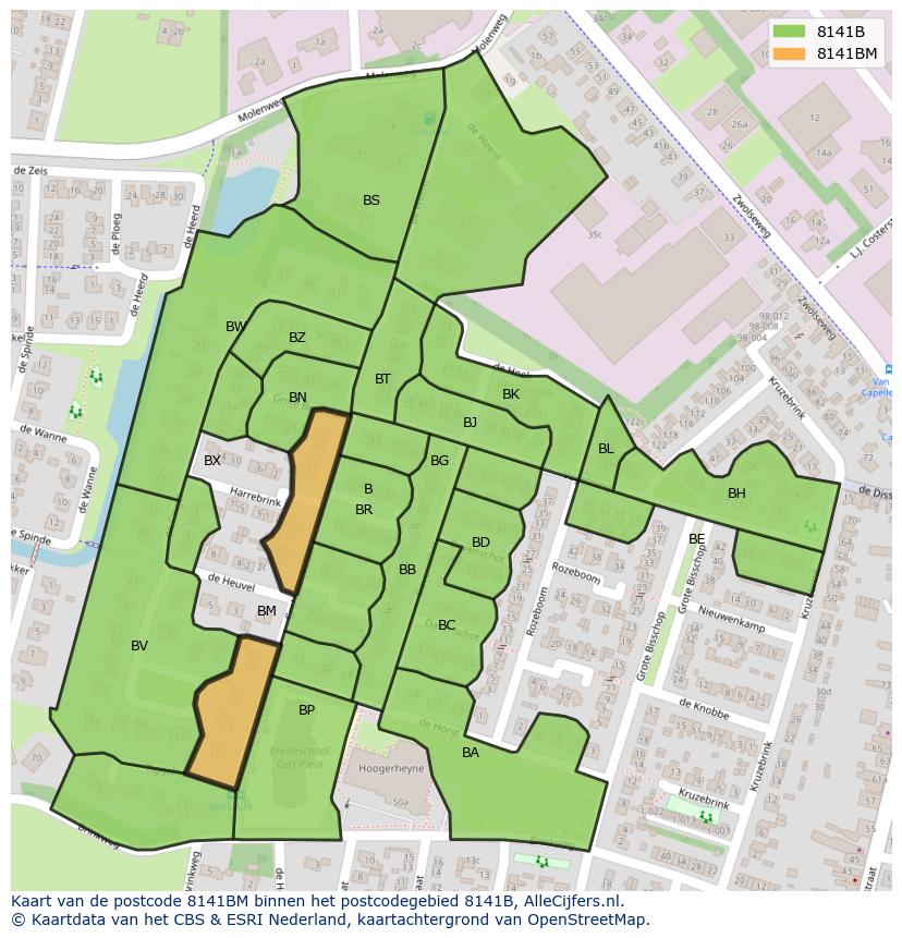 Afbeelding van het postcodegebied 8141 BM op de kaart.