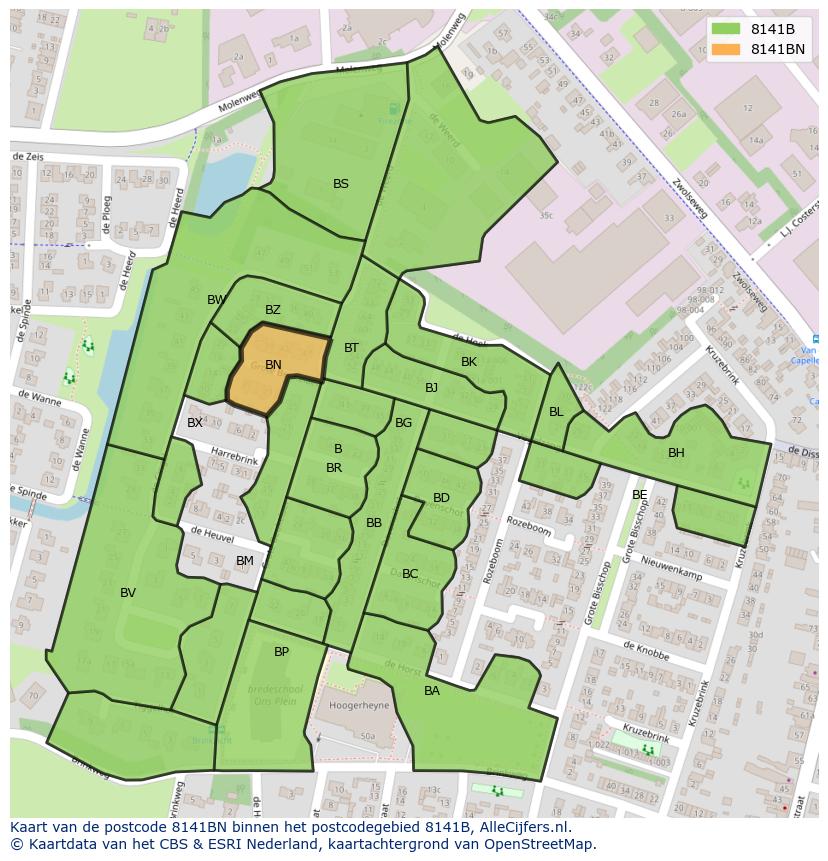 Afbeelding van het postcodegebied 8141 BN op de kaart.
