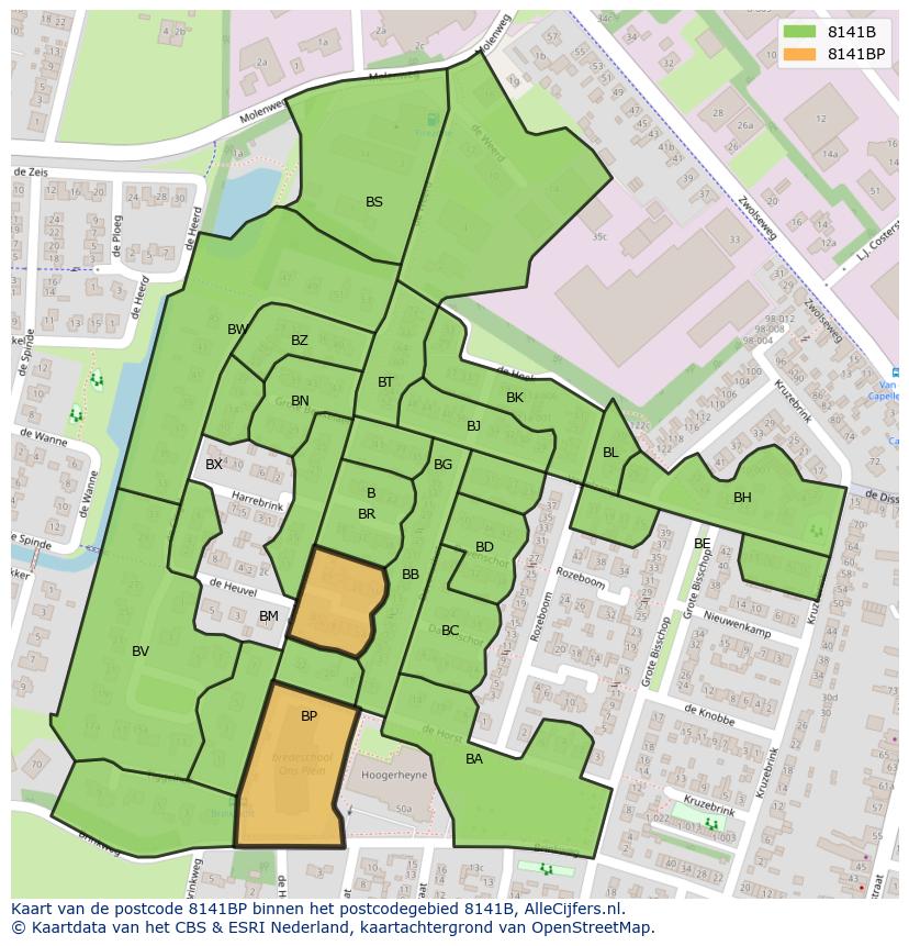 Afbeelding van het postcodegebied 8141 BP op de kaart.