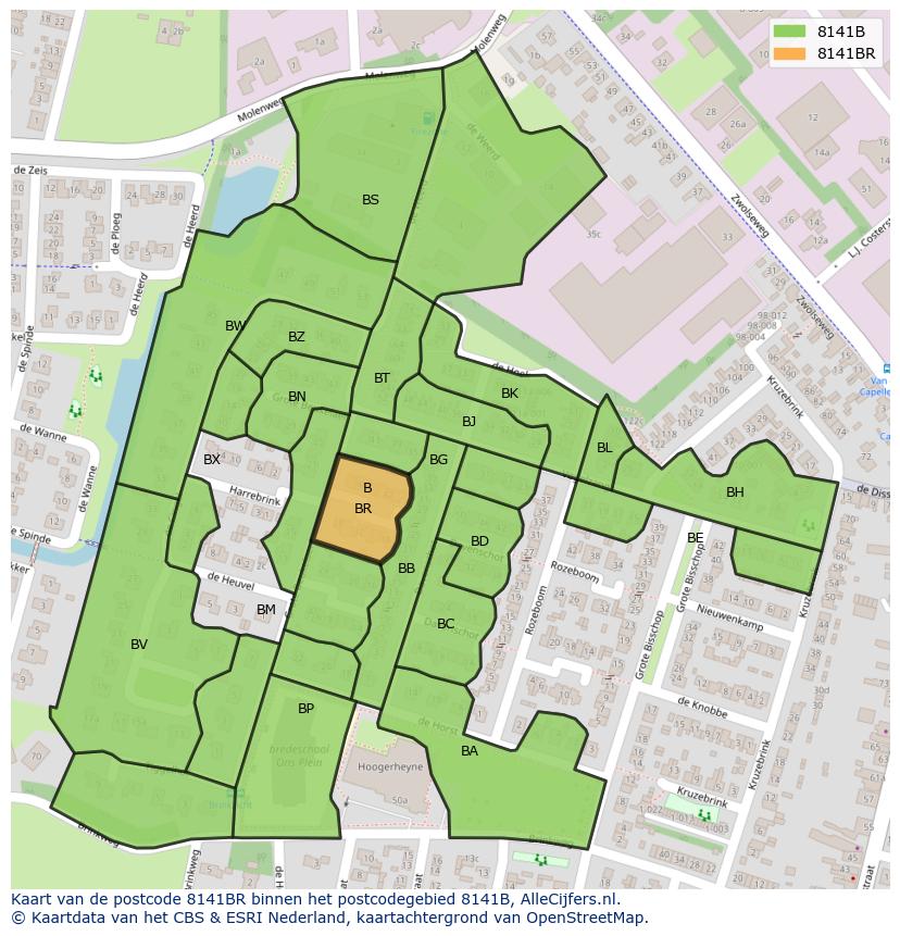 Afbeelding van het postcodegebied 8141 BR op de kaart.