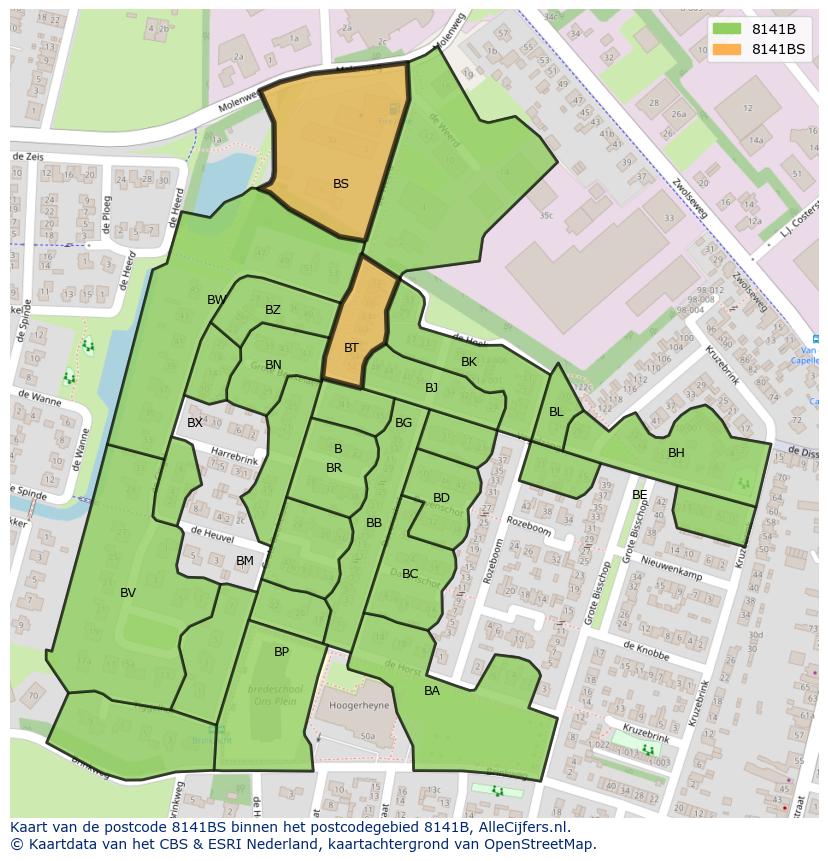 Afbeelding van het postcodegebied 8141 BS op de kaart.