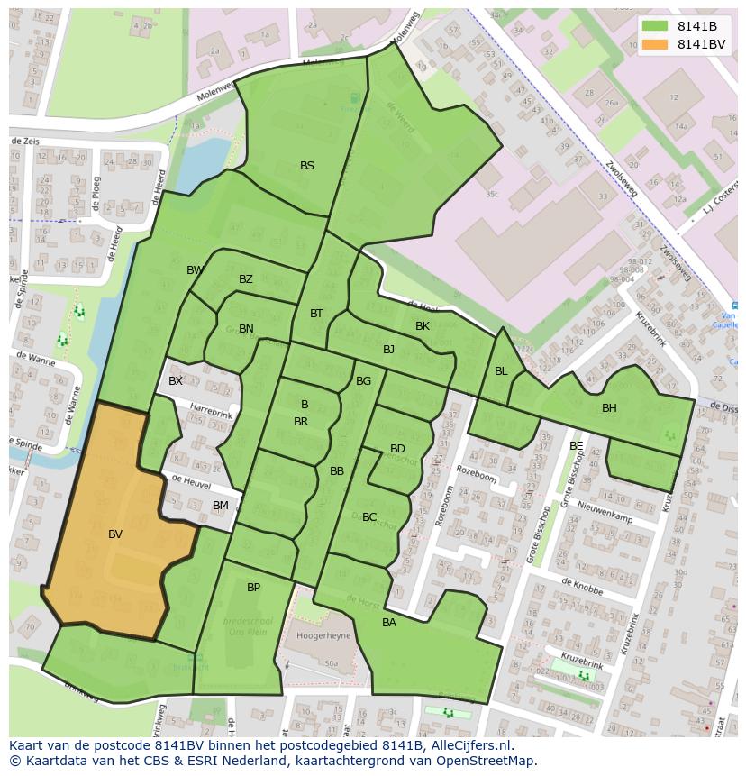 Afbeelding van het postcodegebied 8141 BV op de kaart.