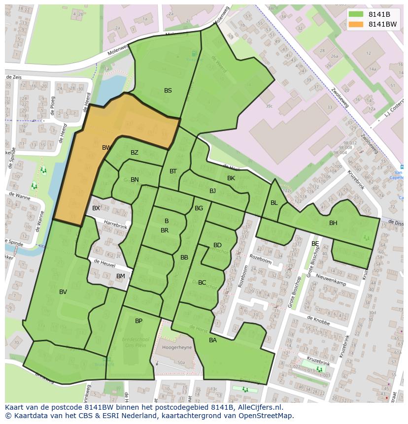 Afbeelding van het postcodegebied 8141 BW op de kaart.