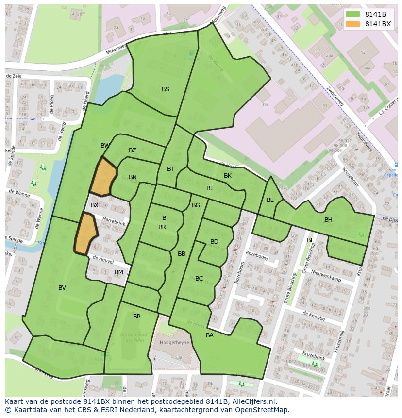 Afbeelding van het postcodegebied 8141 BX op de kaart.