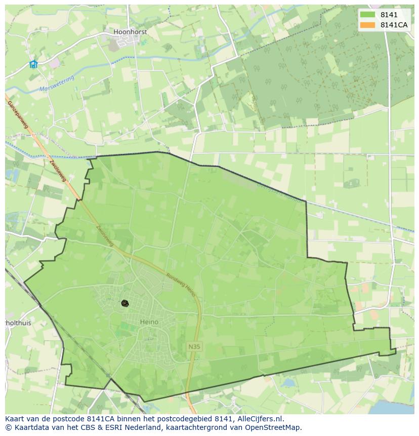 Afbeelding van het postcodegebied 8141 CA op de kaart.