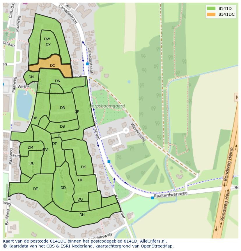 Afbeelding van het postcodegebied 8141 DC op de kaart.