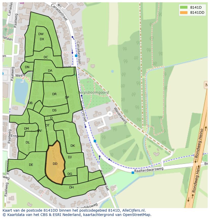 Afbeelding van het postcodegebied 8141 DD op de kaart.
