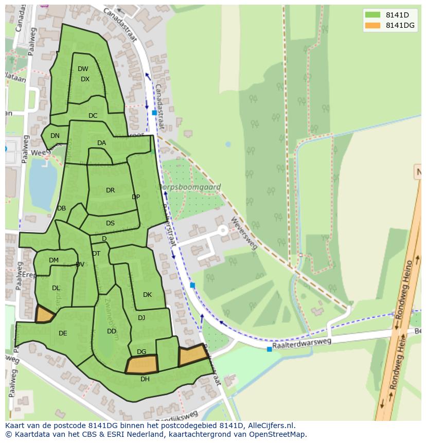 Afbeelding van het postcodegebied 8141 DG op de kaart.