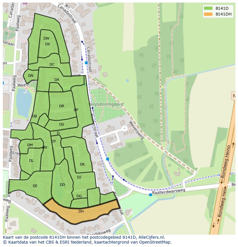 Afbeelding van het postcodegebied 8141 DH op de kaart.