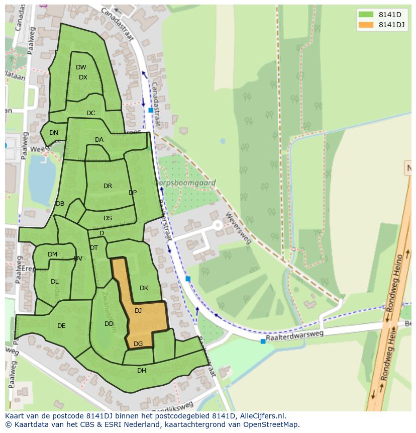 Afbeelding van het postcodegebied 8141 DJ op de kaart.